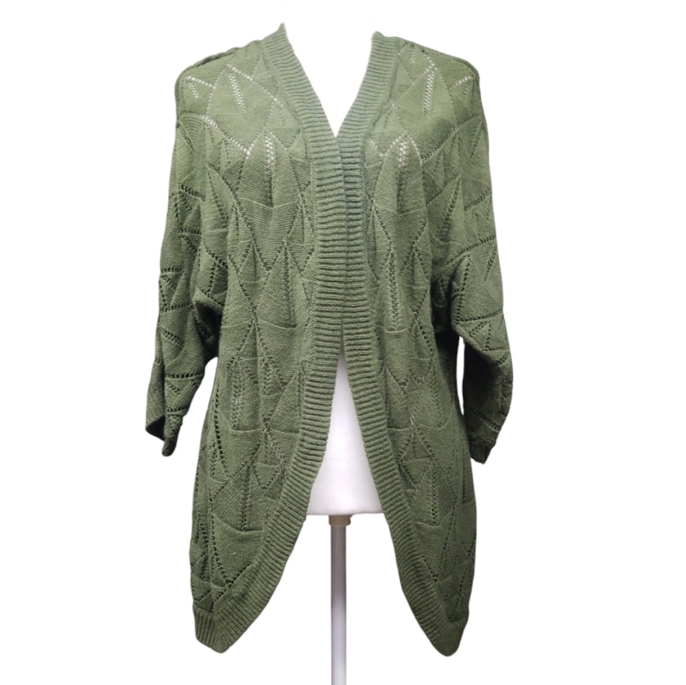 Chic Olive Cardigan with Open-Front 3/4 Sleeve